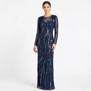 Navy Blue Beaded Silk Gown Size 6/8